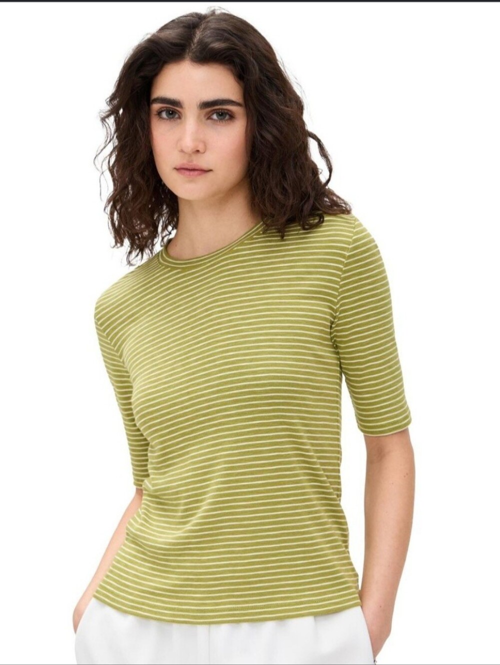 Vince Olive Green & White Striped elbow sleeve t shirt size medium